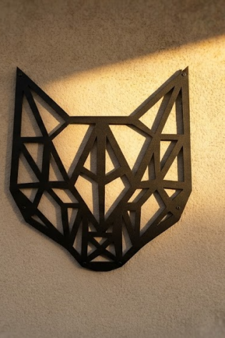 Placa Metálica Decorativa Gato Geométrica